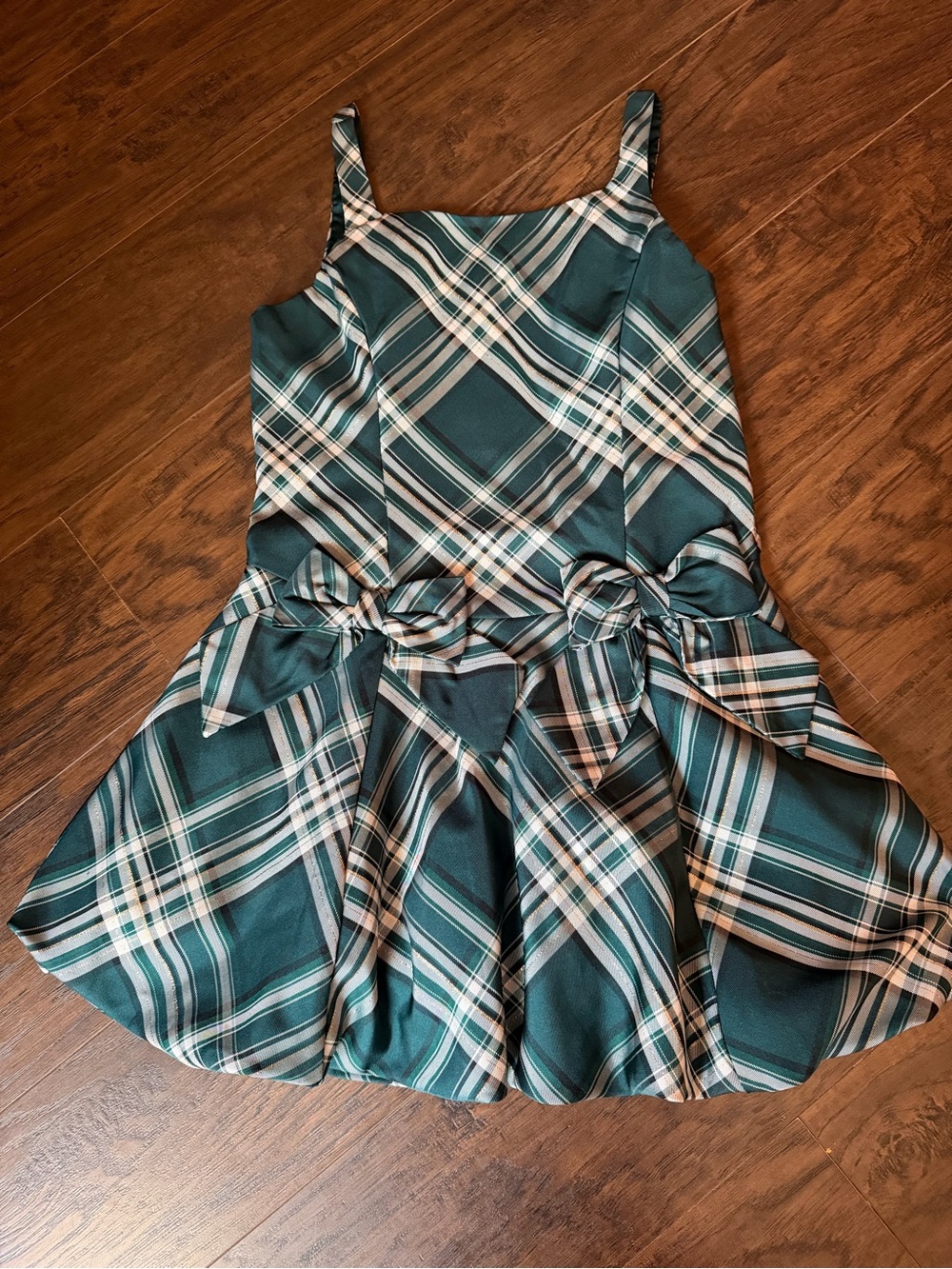 Place Girls Teal and Cream Plaid Bow-Waist Party Dress